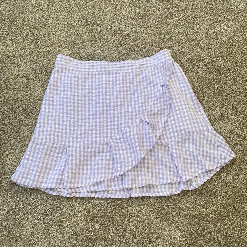 Sim & Sam purple and white layered ruffle wrap mini skirt size large